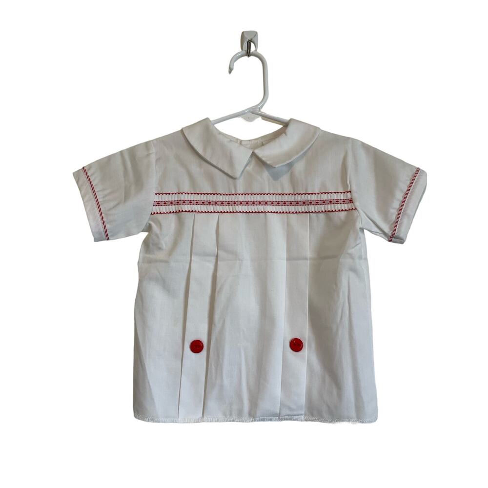 Bryan short sleeve vintage top button collared white red embroidered. Size 24mo